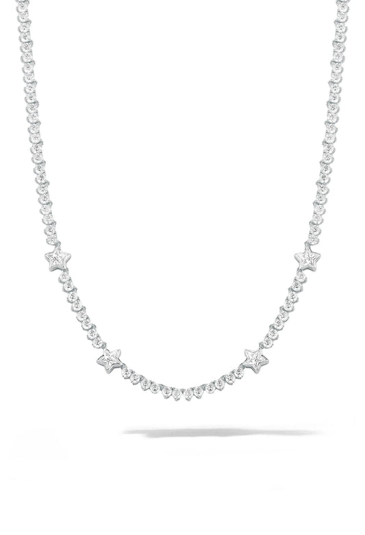 Silver White Star Tennis Necklace
